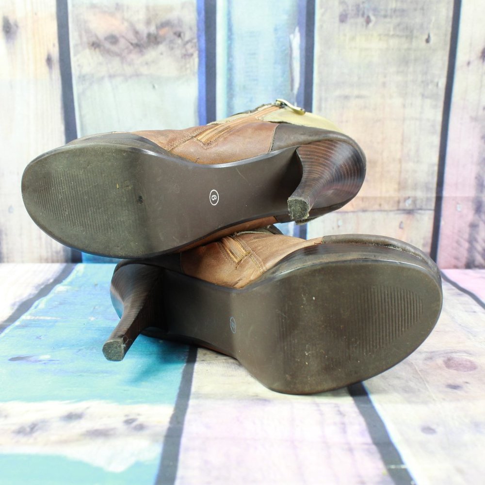 Two Lips Brown Leather Strappy Foldover Flatform Heeled Booties Size 9 - Picture 10 of 10